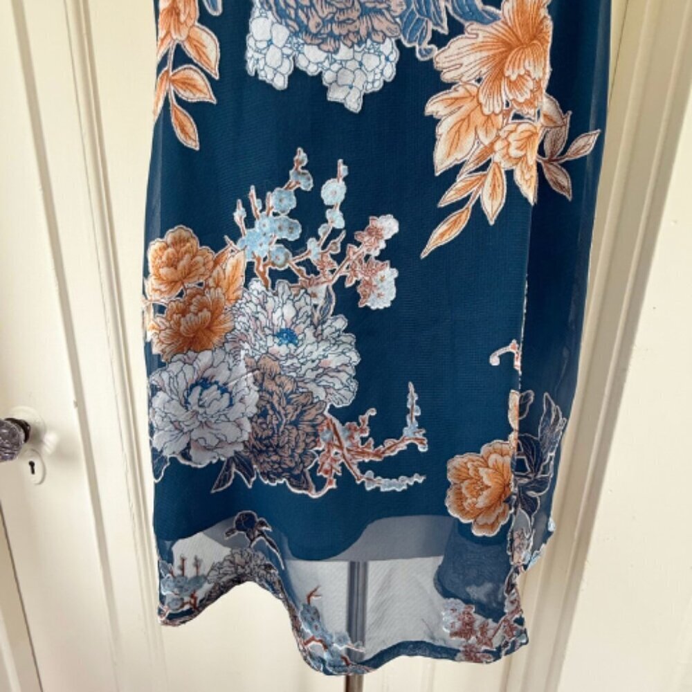 NINE BRITTON Floral Velvet Burnout Blue Cami Tank Size S - Picture 3 of 9